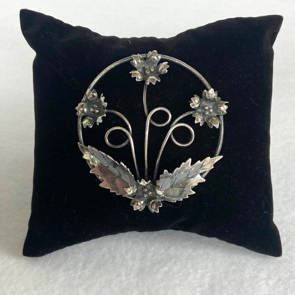 Vintage Oxidized Sterling Silver 925 Large Filigree Floral Flower Brooch Pin